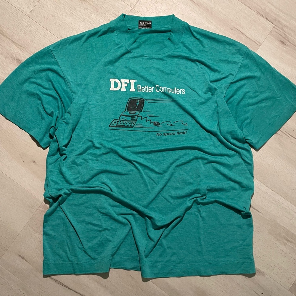 Vintage Teal Fruit of the Loom Tee “DFI Computers”